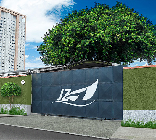 Portão do pátio da JZ Resgate com o logotipo, no número 560